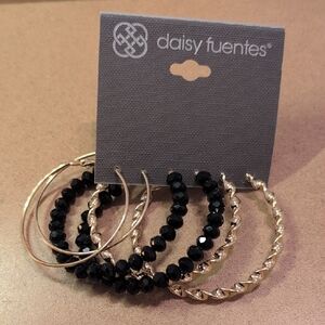 Daisy Fuentes Gold and Black Hoop Earrings Set